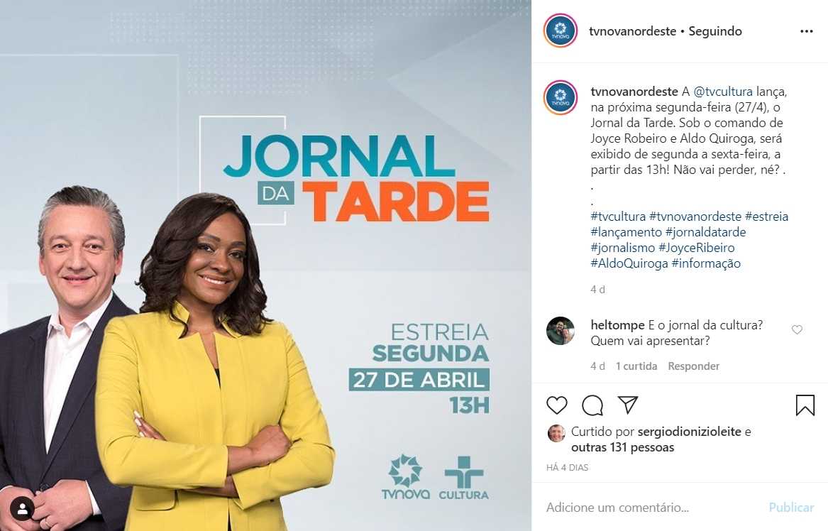 Emissora divulgou a estreia do Jornal da Tarde em suas redes sociais