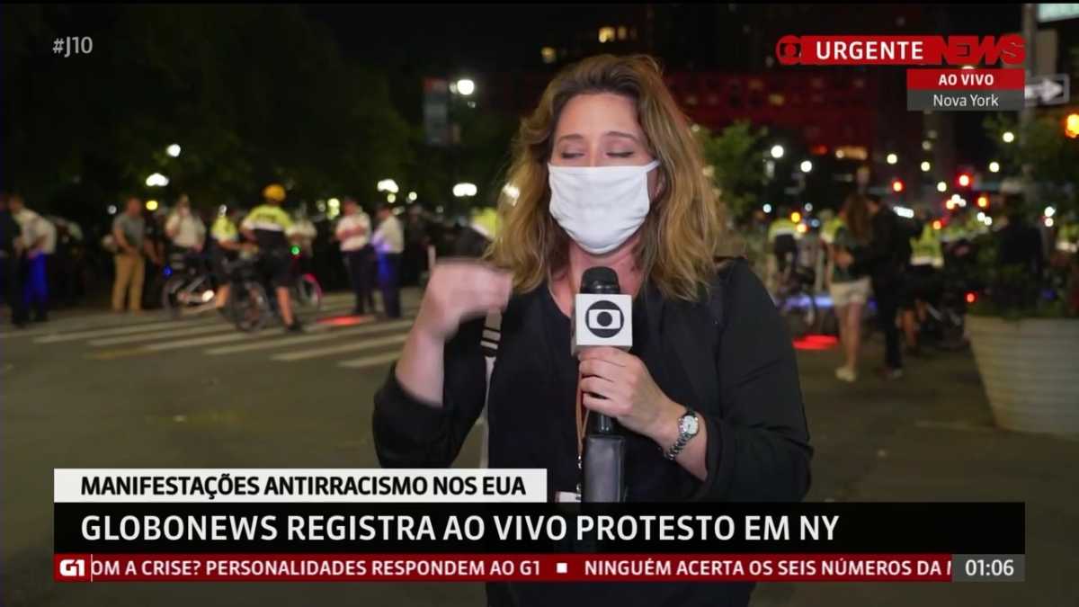 Repórter da globoNews cobrindo os protestos nos Estados Unidos