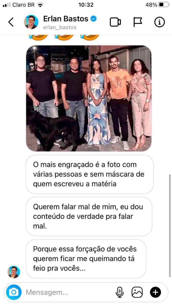 Print da conversa de Erlan Bastos com um redator do Portal Alta Definição