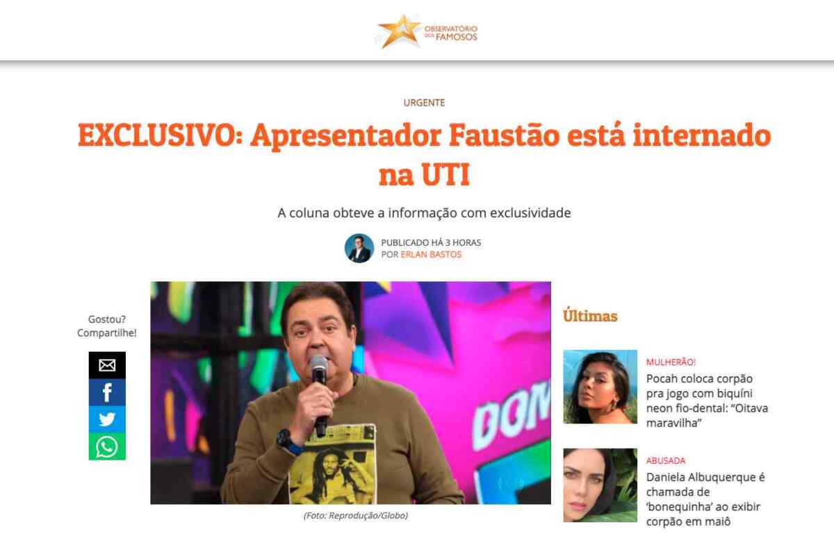 Publicação de Erlan Bastos sobre Faustão