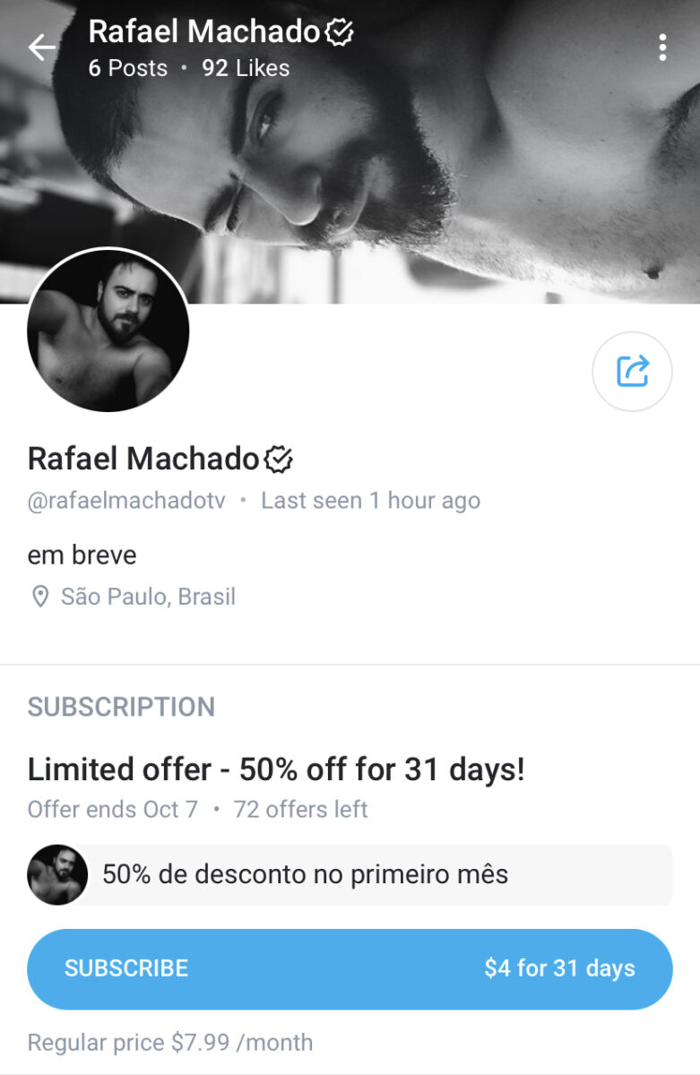 Perfil de Rafael Machado no OnlyFans