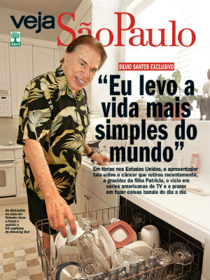 Silvio Santos lavando louça na capa da Veja SP