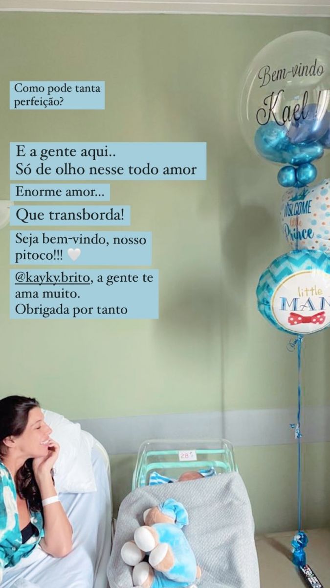 Print do story de Tamara Dalcanale ao lado o filho na maternidade