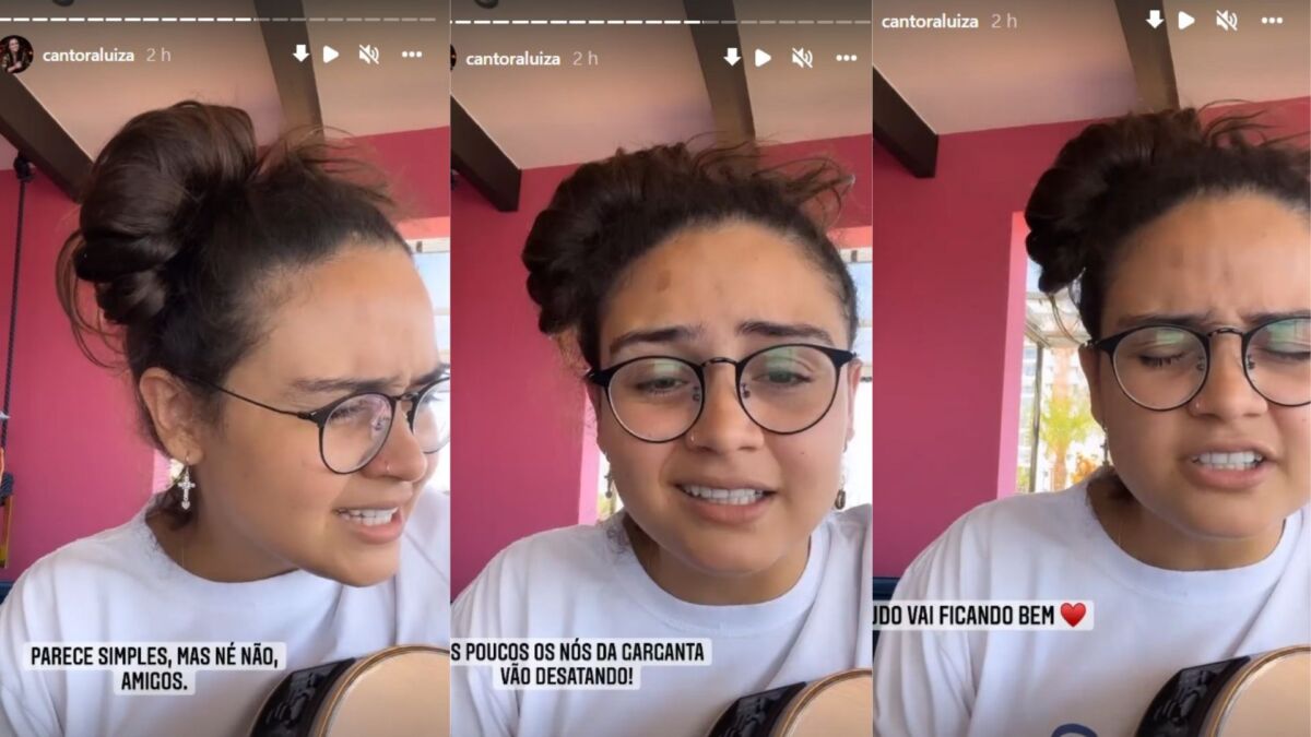 Prints do Instagram de Luiza, com a cantora tocando violão e cantando