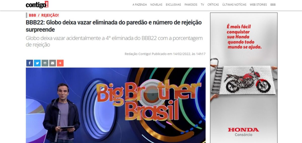 Matéria da revista contigo sobre o suposto vazamento do resultado do paredão do BBB 22