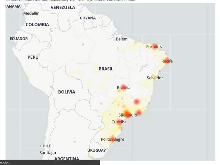 Mapa de instabilidade do WhatsApp