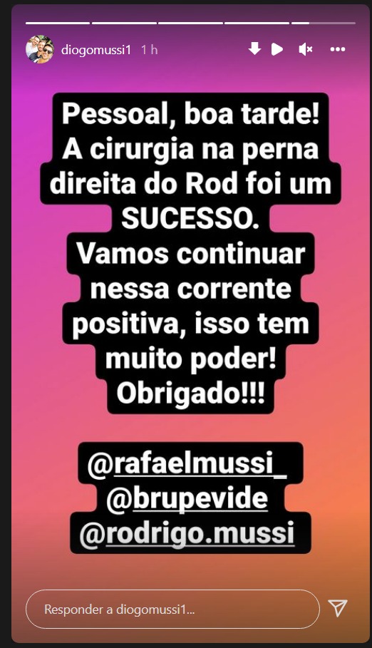 Print dos stories do Instagram de Diogo Mussi, com informações de Rodrigo Mussi