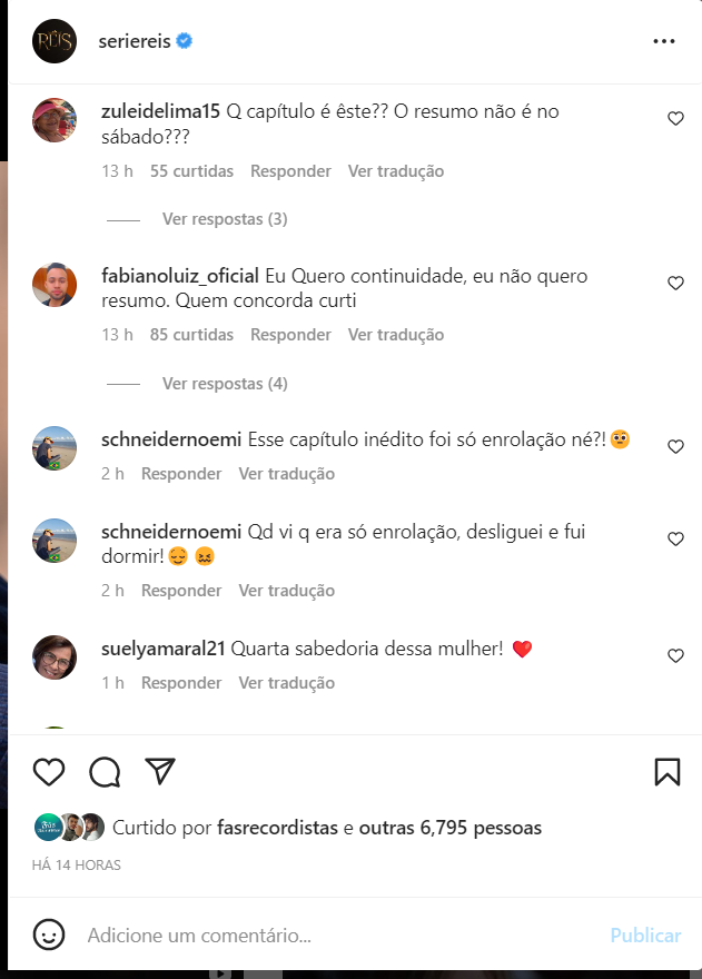 Comentários contra a série Reis da Record TV