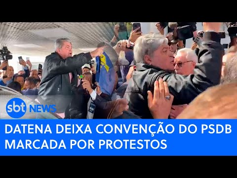 Datena deixa convenção do PSDB marcada por protestos