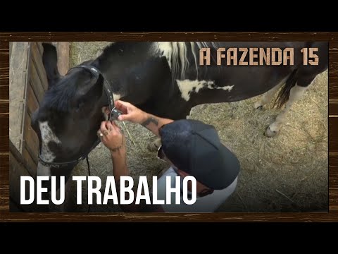 Cavalo dá trabalho para Radamés durante o trato | A Fazenda 15