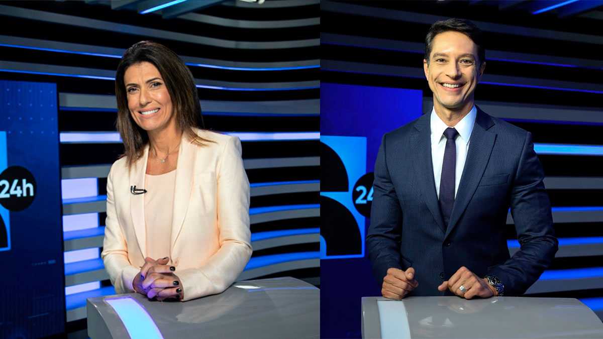 Janine Borba e Sergio Aguiar, apresentadores das edições do 'Jornal da Record 24h'