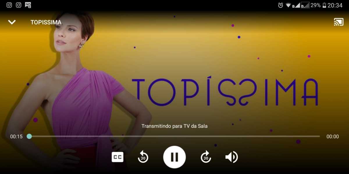 Tela do PlayPlus, espelhada no Chromecast