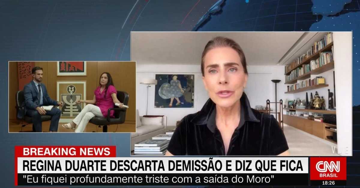 Imagem da Entrevista de Regina Duarte na CNN Brasil - Pegunta de Maitê Proença