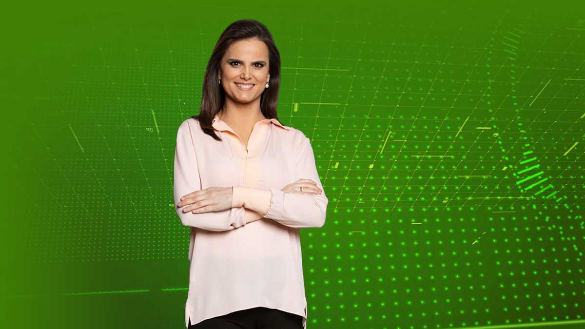 Roberta Piza no cenário do Fala Brasil