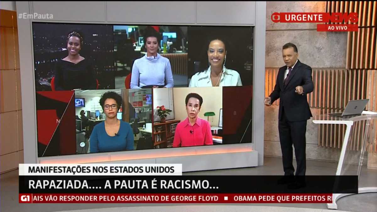 Painel do Em Pauta com comentaristas negras e o apresentador Heraldo Pereira