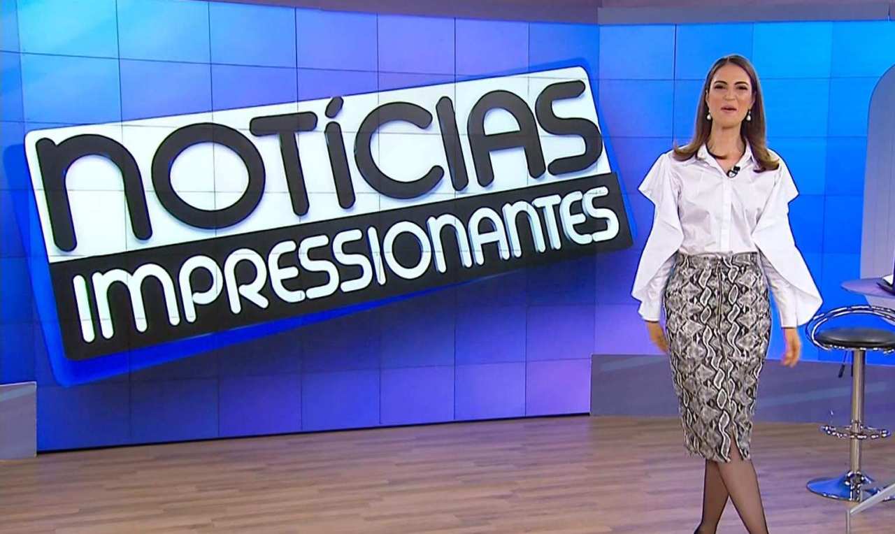 Chris Flores na estreia do Notícias Impressionantes