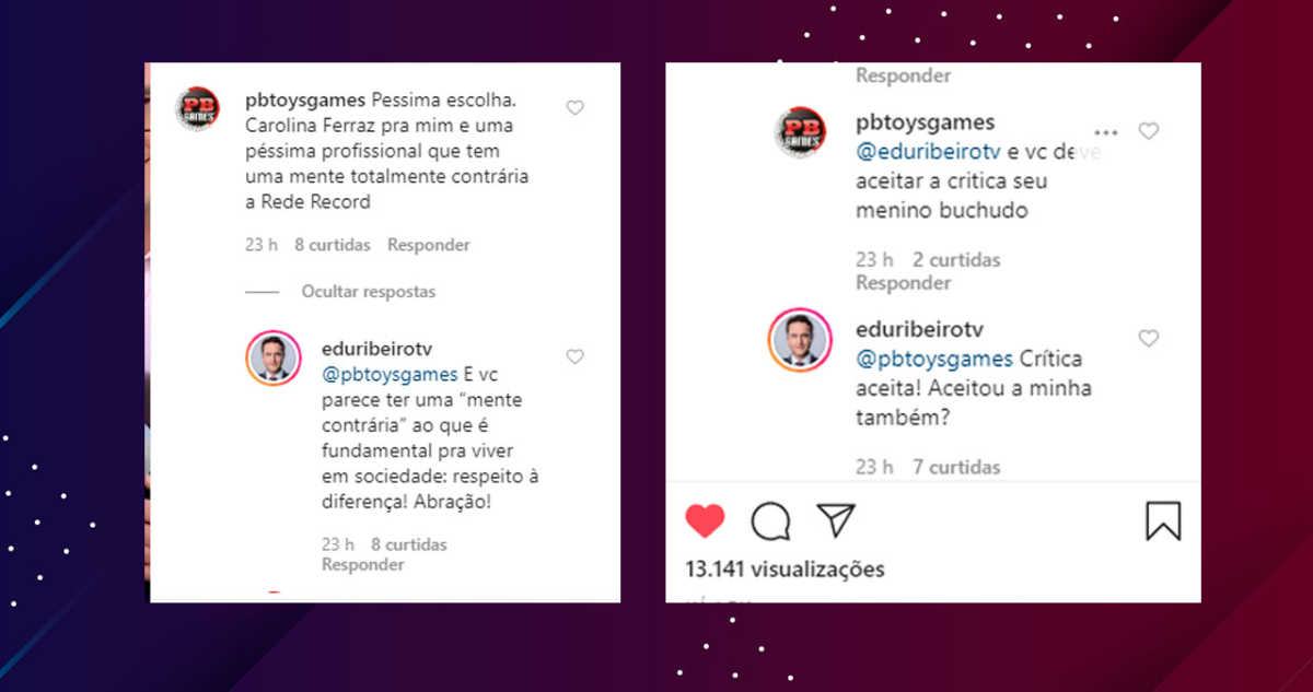 pints da conversa onde Eduardo Ribeiro defende Carolina Ferraz