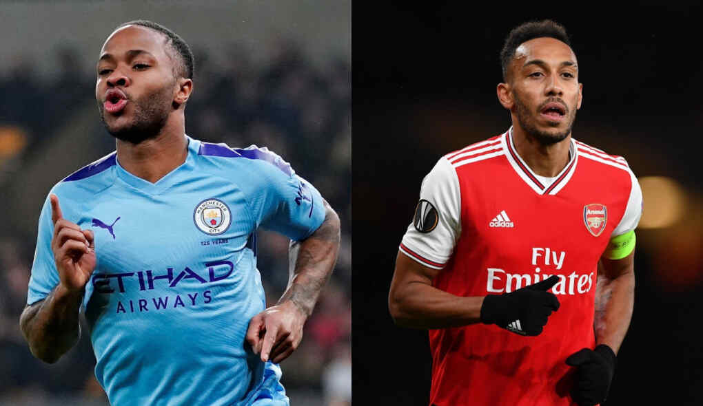 Jogadores Sterling e Aubameyang, de Manchester City e Arsenal, respectivamente