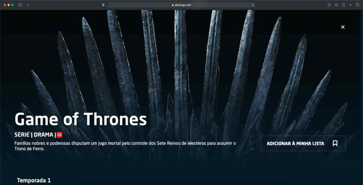 Tela de Game Of Thrones 