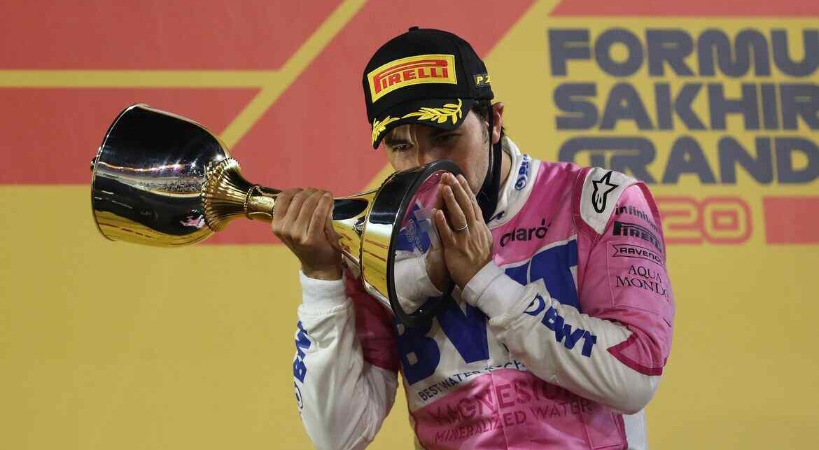 Sérgio Perez comemorando a vitória no GP de Sakhir, que registrou baixa audiência na Globo