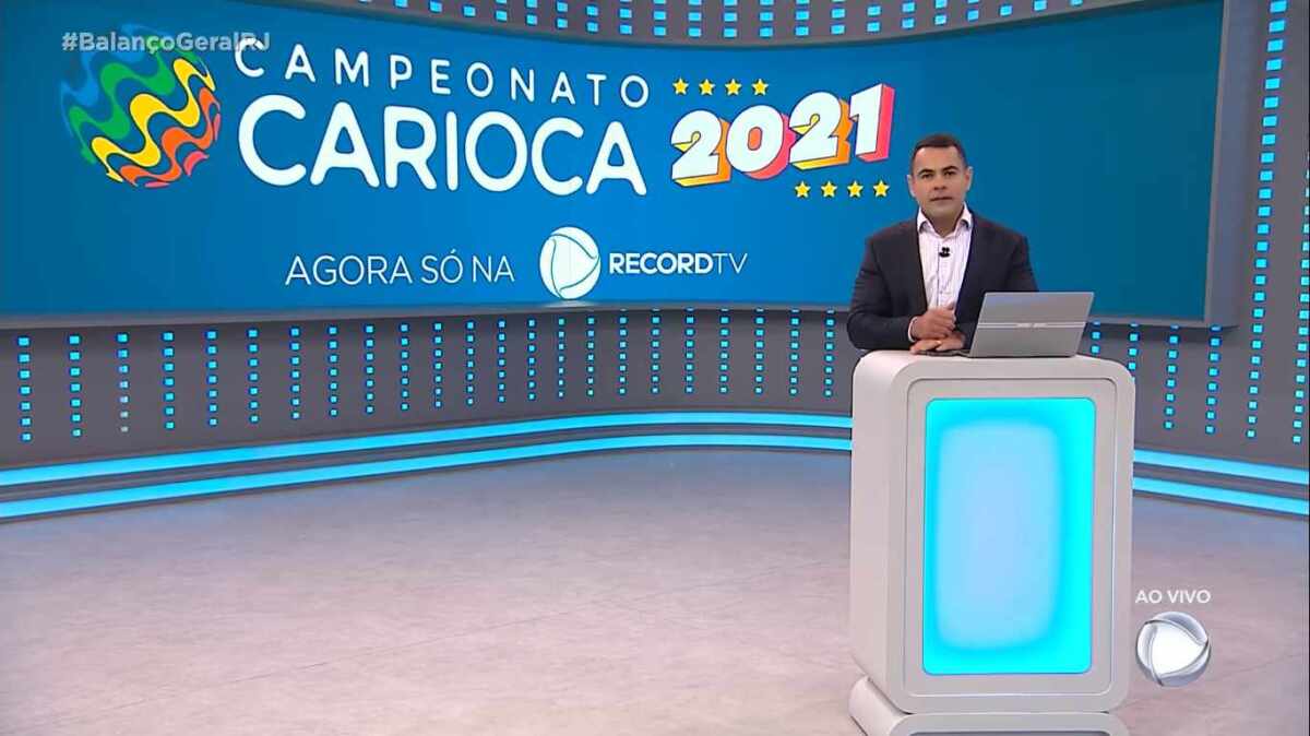 Logo do Campeonato Carioca 2021, na Record TV Rio, exibido no telão do Balanço Geral RJ