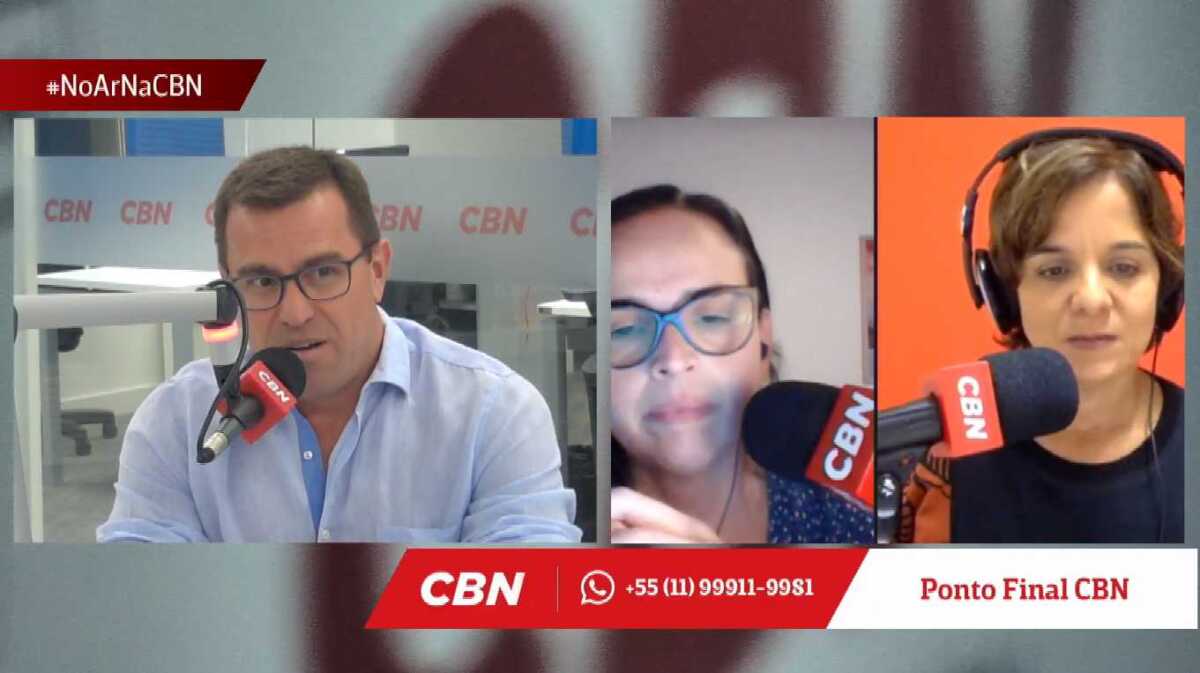 Rodrigo Bocardi, Vera Magalhães e Carolina Morand no programa 'Ponto Final' da rádio CBN