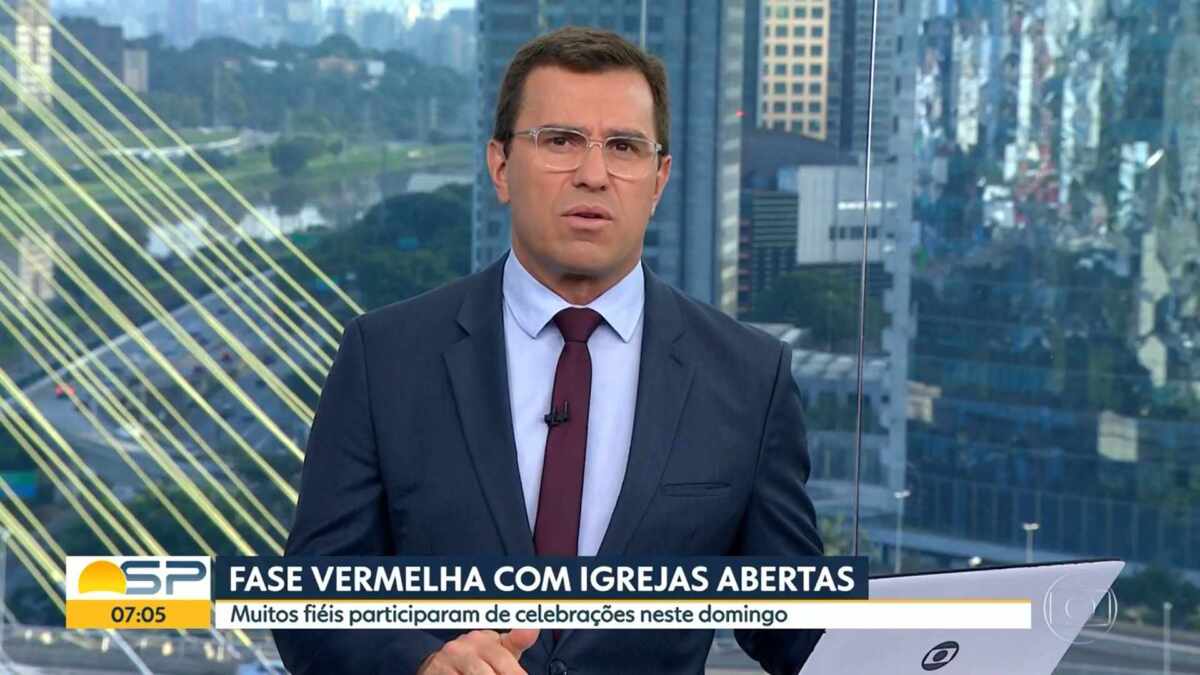 Rodrigo Bocardi nos estúdios do Bom Dia SP na Globo