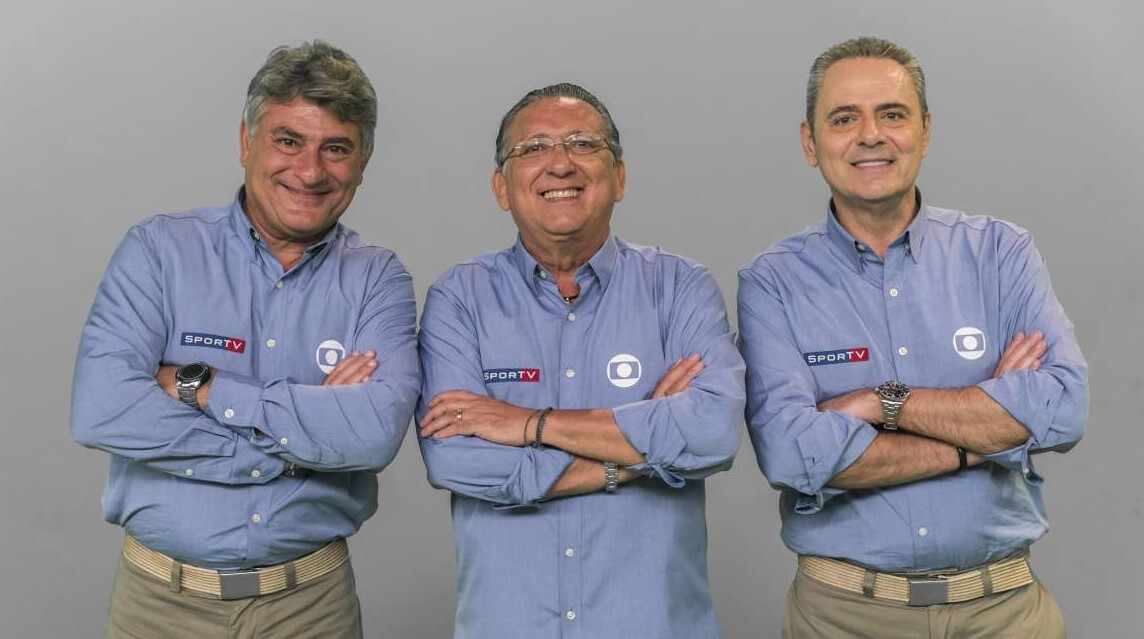 Cleber Machado, Galvão Bueno e Luís Roberto em foto de divulgação da Globo para a Copa do Mundo de 2018