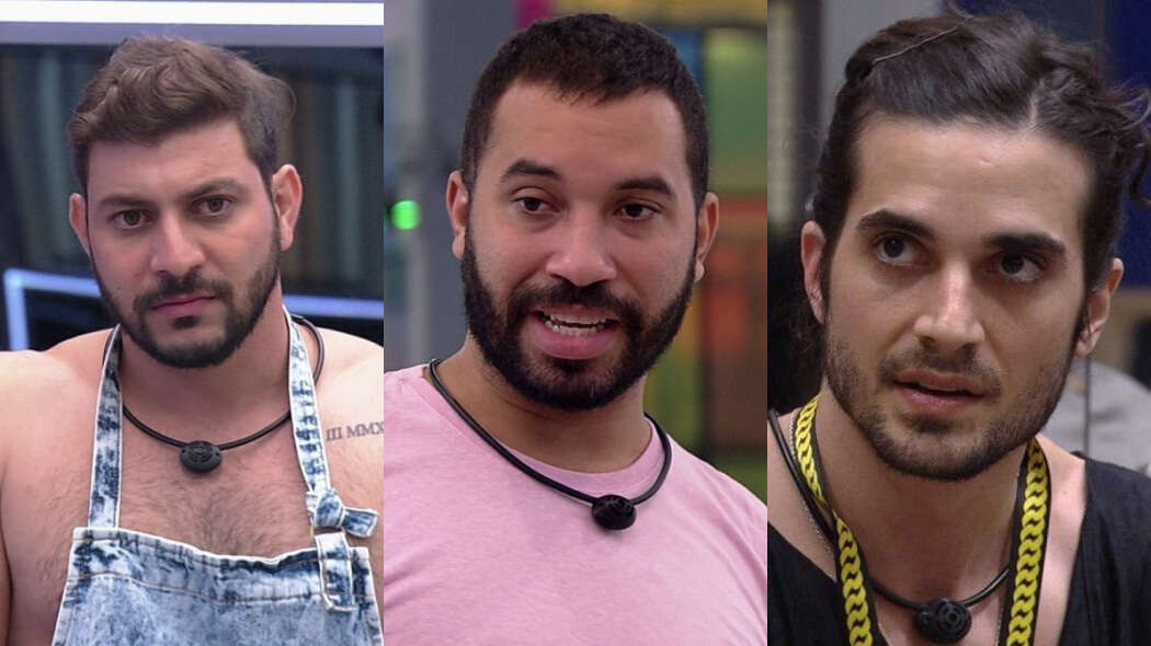 Montagem com os participantes do BBB 21: Caio, Gilberto e Fiuk