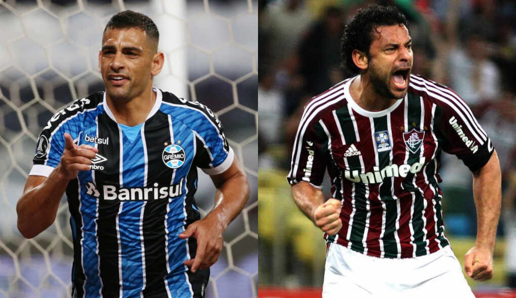 Montagem com os jogadores Diego Souza e Fred, de Grêmio e Fluminense, respectivamente