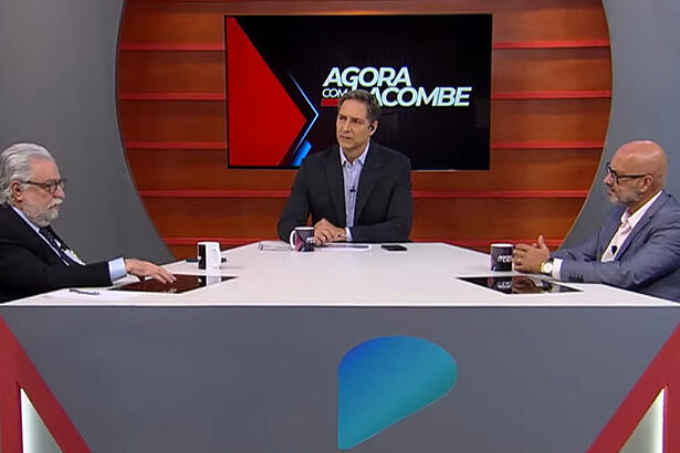 Luís Ernesto Lacombe e convidados no programa de estreia do Agora com Lacombe, na RedeTV!