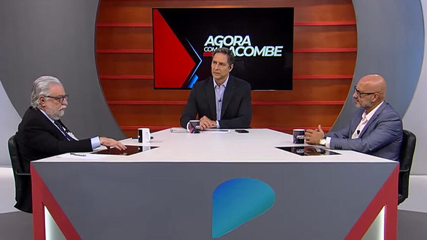 Luís Ernesto Lacombe e convidados no programa de estreia do Agora com Lacombe, na RedeTV!