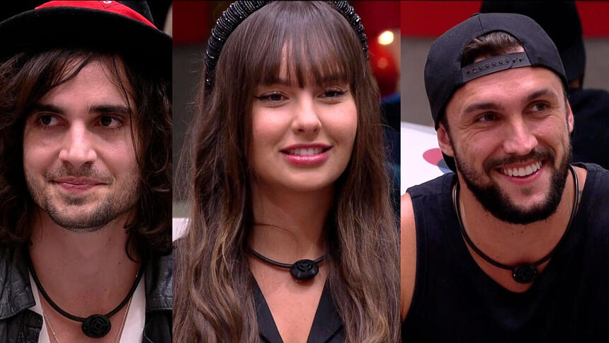 Fiuk, Thaís e Arthur durante a formação do paredão no BBB 21