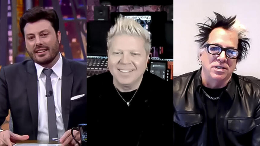 Danilo Gentili, Dexter Holland e Noodles, durante a entrevista, feita de forma remota, para o The Noite