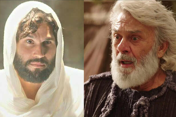 Montagem com Jesus (Dudu Azevedo) e Abrão (Zé Carlos Machado) em cena da novela Gênesis