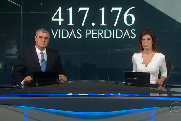 Flávio Fachel e Mariana Gross na edição de 07 de maio do Jornal Nacional