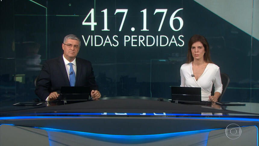 Flávio Fachel e Mariana Gross na edição de 07 de maio do Jornal Nacional