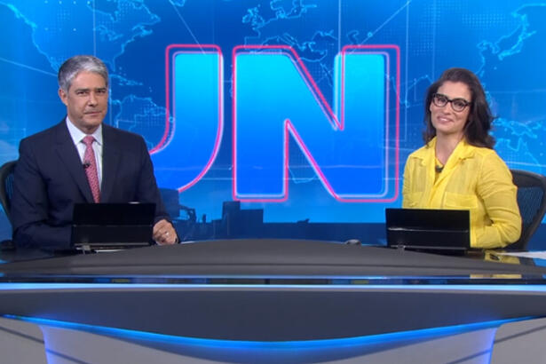 William Bonner e Renata vasconcellos nos estúdios do Jornal Nacional