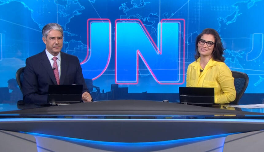 William Bonner e Renata vasconcellos nos estúdios do Jornal Nacional