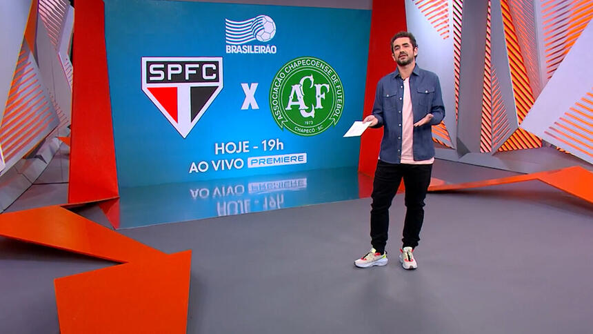 Felipe Andreoli falando sobre o jogo entre São Paulo e Chapecoense no Globo Esporte de SP no dia 16 de junho de 2021