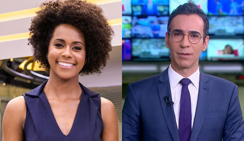 Jornalistas Maju Coutinho e Cesar Tralli em uma montagem