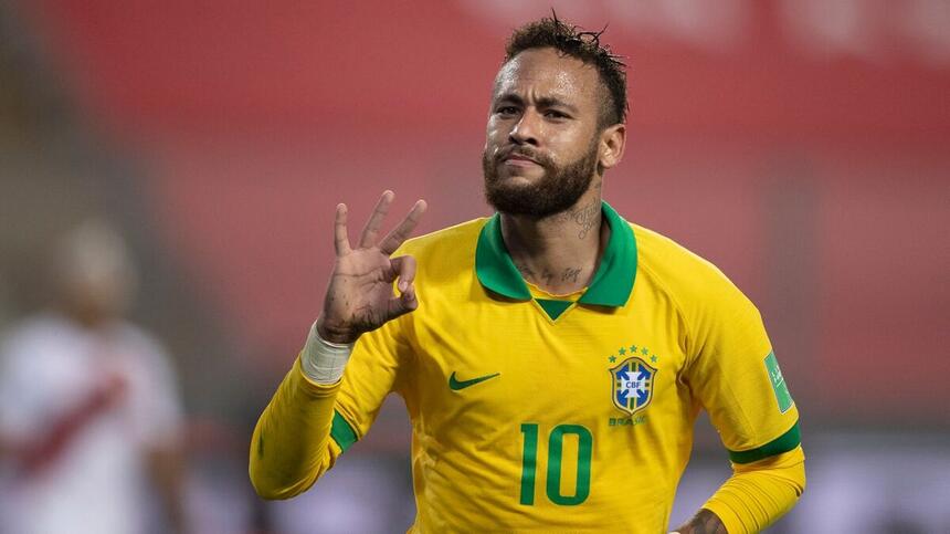 Neymar comemorando gol pela Seleção Brasileira