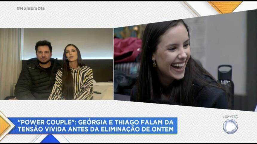 Geórgia e Thiago bateram um papo nesta quarta-feira (21) com Ana Hickmann no Hoje em Dia, o casal eliminado do Power Couple Brasil 5, revelou ter mágoas de Renata e Leandro por terem torcido contra eles. "Éramos próximos".