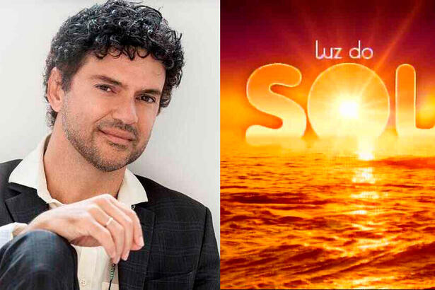 Jorge Vercillo e o logo da novela Luz do Sol