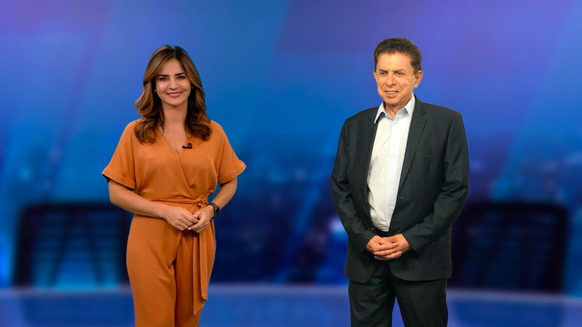 Kelly Godoy e Heródoto Barbeiro nos estúdios da Record News