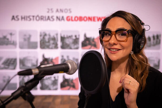 Maria Beltrão nos bastidores da gravação do poscast especial da GloboNews