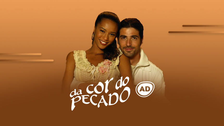 Paco e preta e ao lado o logo do resumo da novela Da Cor do Pecado