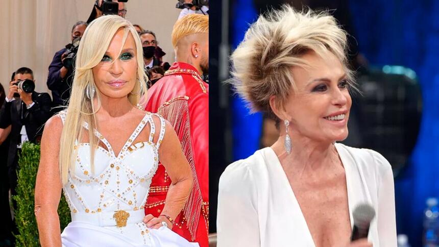 Donatella Versace com seu look branco no Met Gala 2021 e Ana Maria Braga no Altas Horas