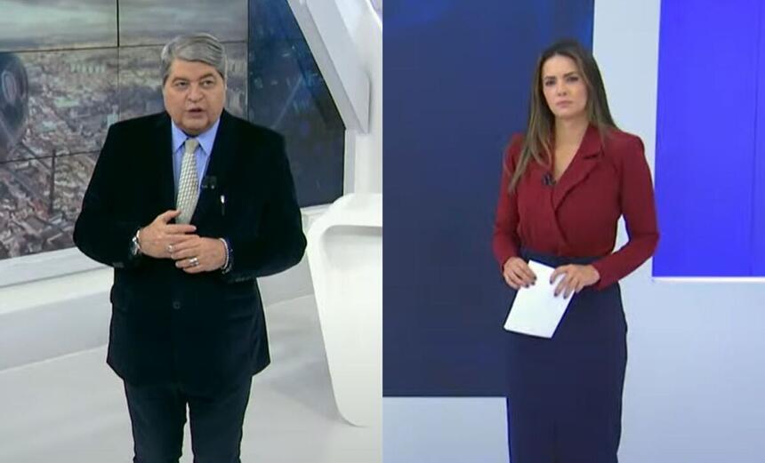 Datena nos estúdios do Brasil Urgente e Paloma Tocci no cenário do Jornal da Band - montagem