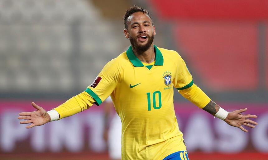 Neymar comemorando um gol pela Seleção Brasileira